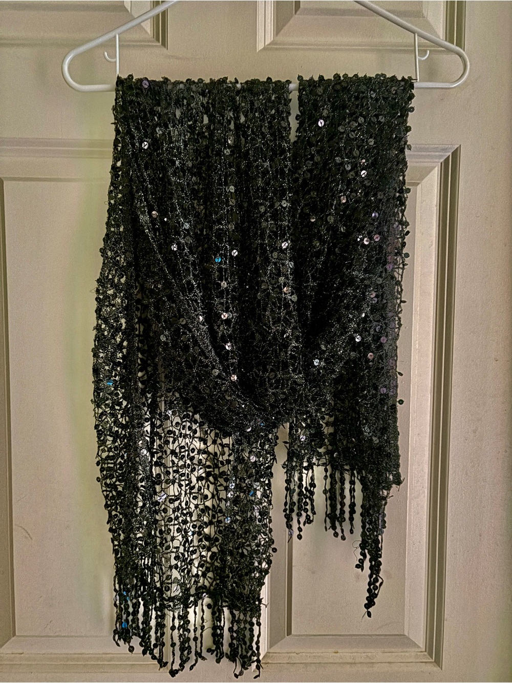 NWOT. Sequined Fringe Shawl in Black with Black Sequins. - Picture 2 of 4
